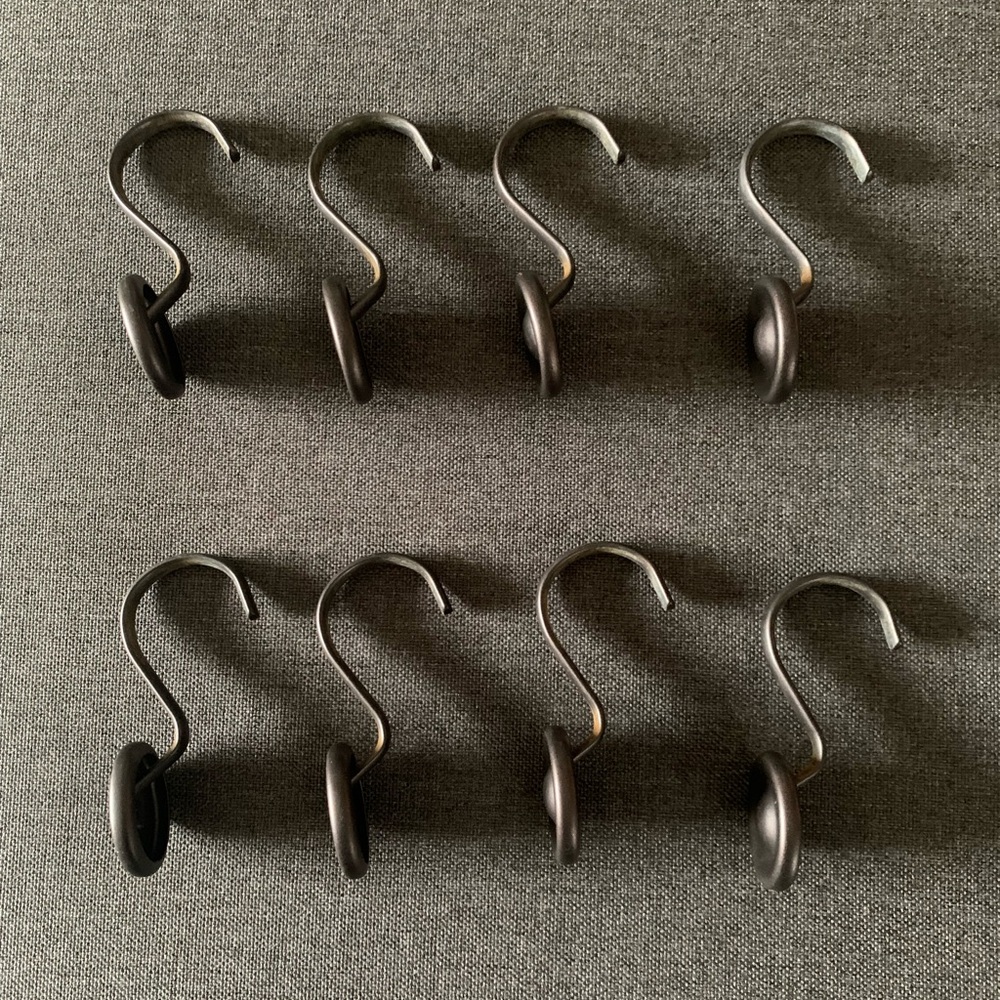 8 Dark Brown Metal Round Button Shower Curtain Hooks Hangers